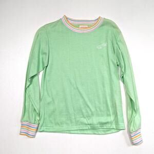 Vintage Monogram Shirt Girls Size 6 Pastel Green Long Sleeve Rainbow Car